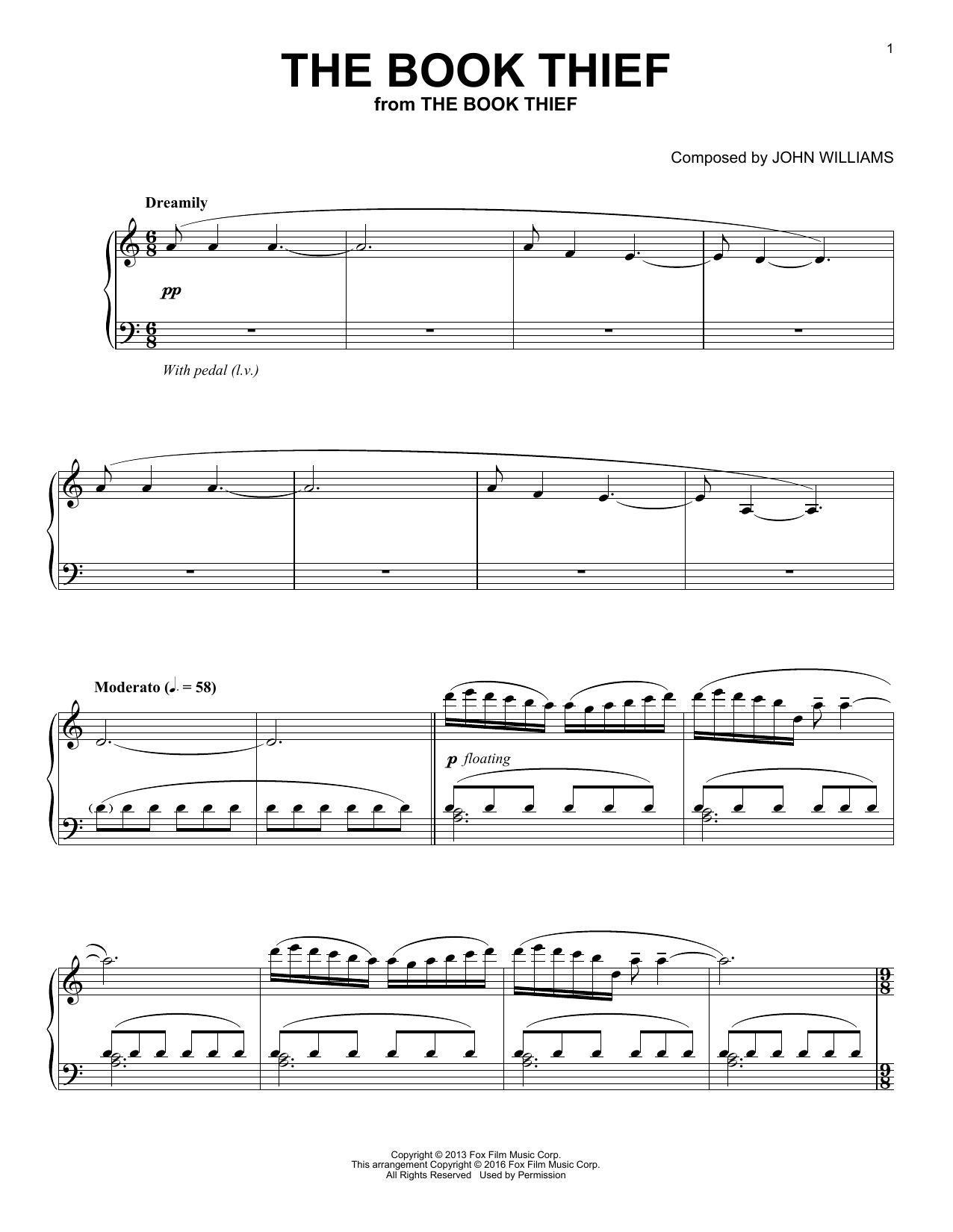 John Williams The Book Thief sheet music notes and chords arranged for Easy Piano