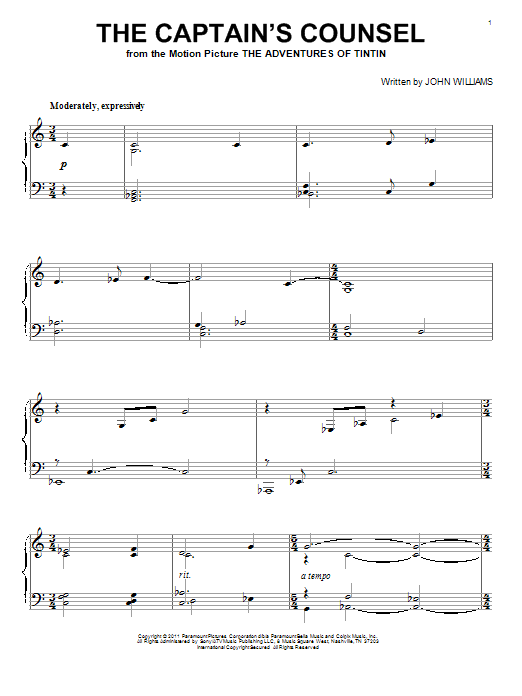John Williams The Captain's Counsel sheet music notes and chords arranged for Piano Solo