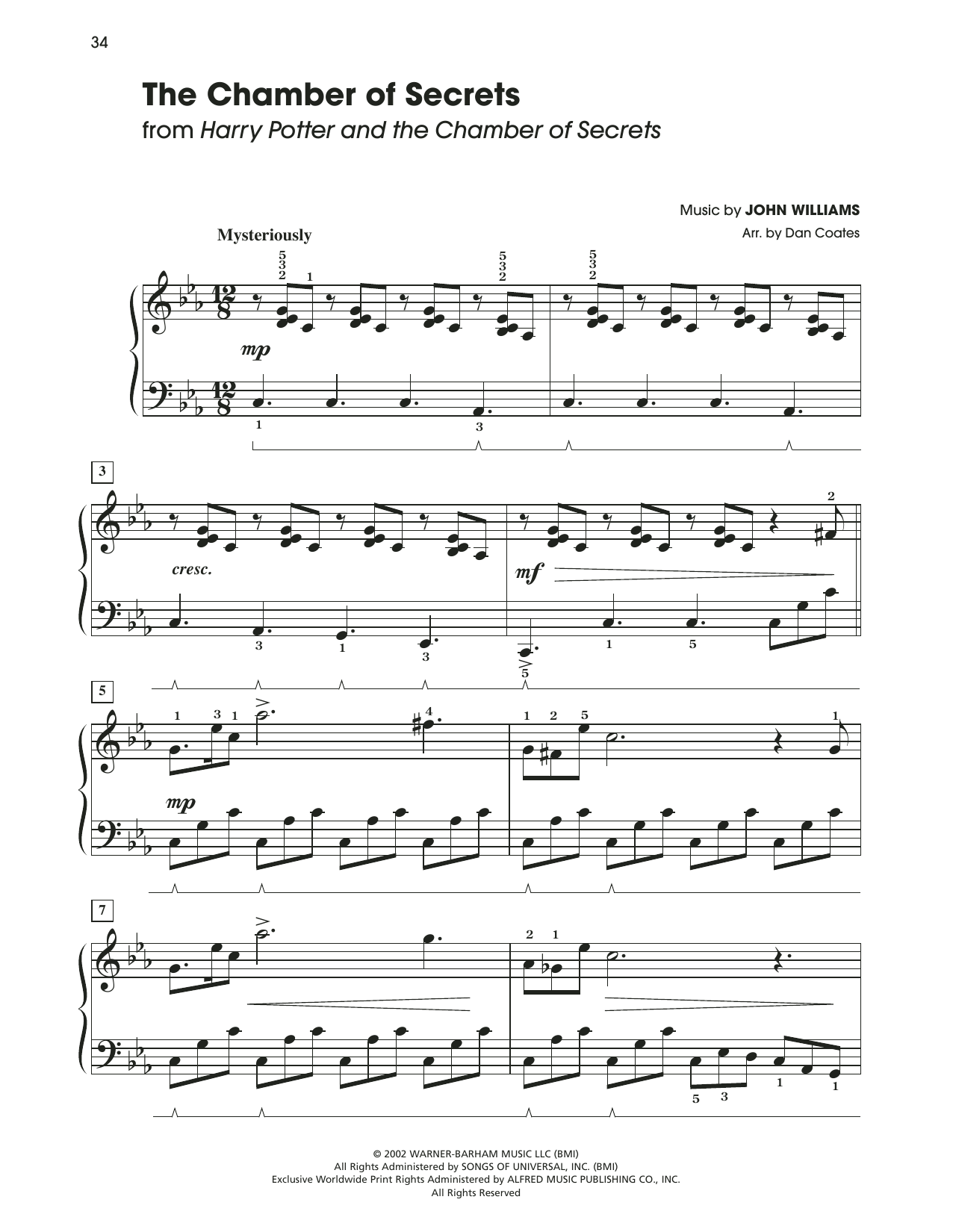 John Williams The Chamber Of Secrets (from Harry Potter) (arr. Dan Coates) sheet music notes and chords arranged for Easy Piano