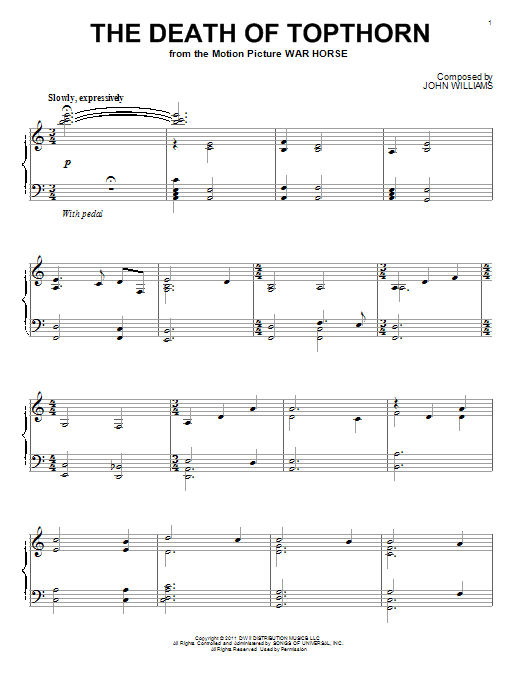 John Williams The Death Of Topthorn sheet music notes and chords arranged for Piano Solo