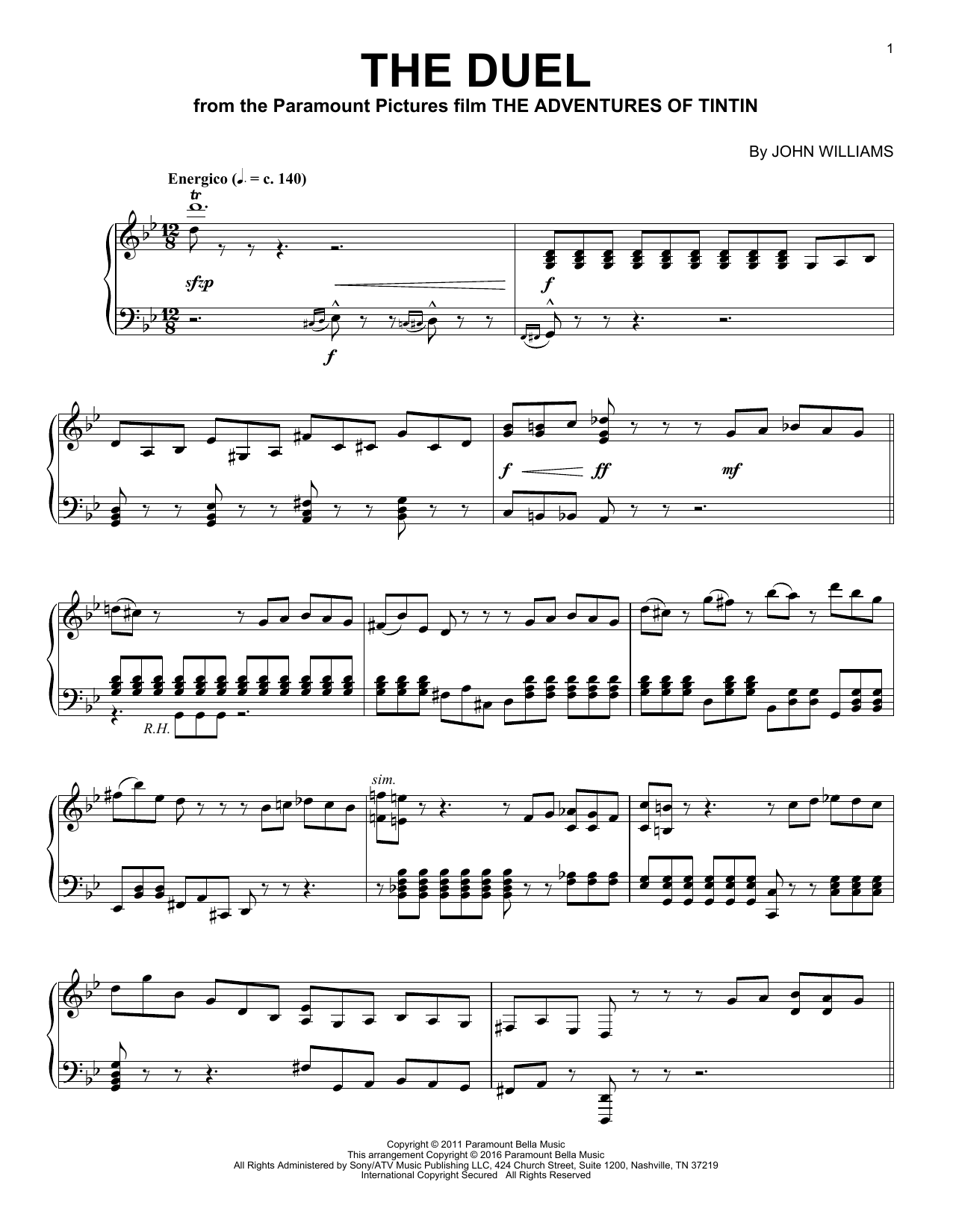 John Williams The Duel sheet music notes and chords arranged for Piano Solo
