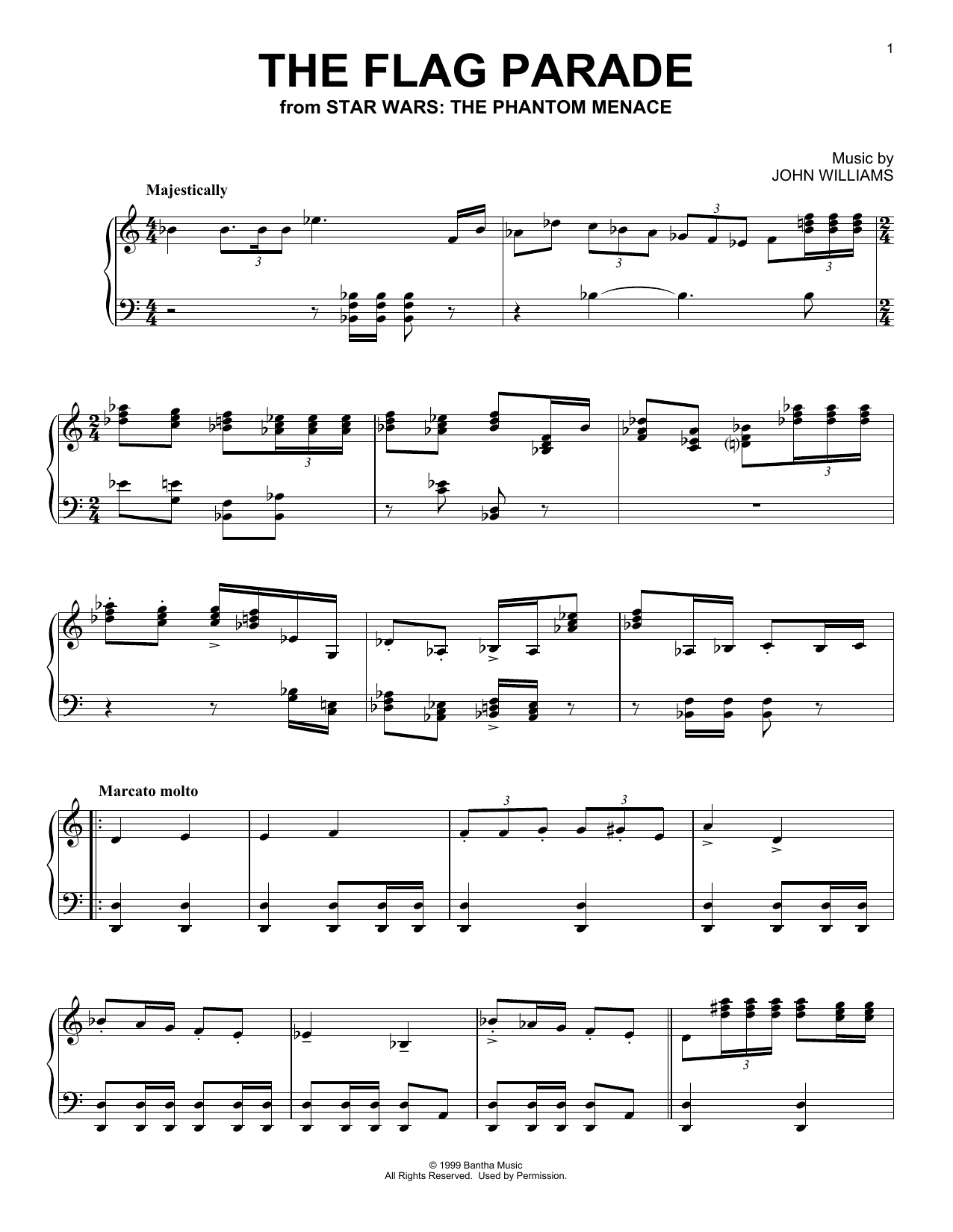 John Williams The Flag Parade (from Star Wars: The Phantom Menace) sheet music notes and chords arranged for Piano Solo