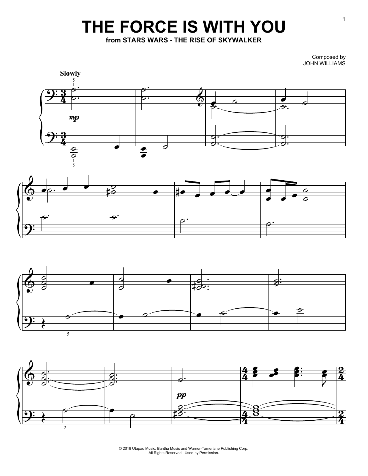 John Williams The Force Is With You (from The Rise Of Skywalker) sheet music notes and chords arranged for Piano Solo