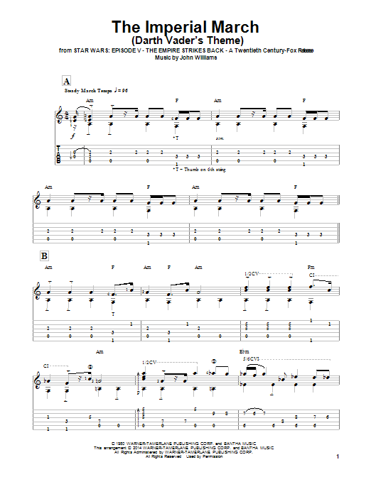 John Williams The Imperial March (Darth Vader's Theme) (arr. Ben Woolman) sheet music notes and chords arranged for Solo Guitar