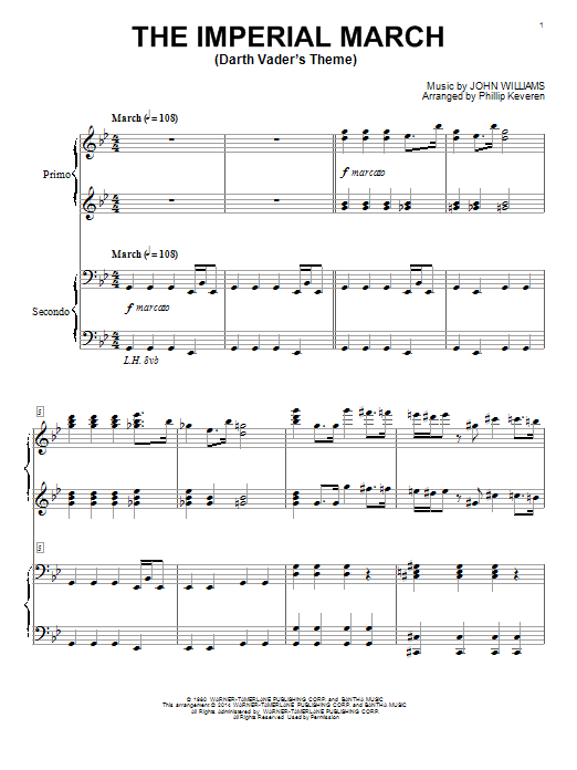John Williams The Imperial March (Darth Vader's Theme) (arr. Phillip Keveren) sheet music notes and chords arranged for Piano Solo