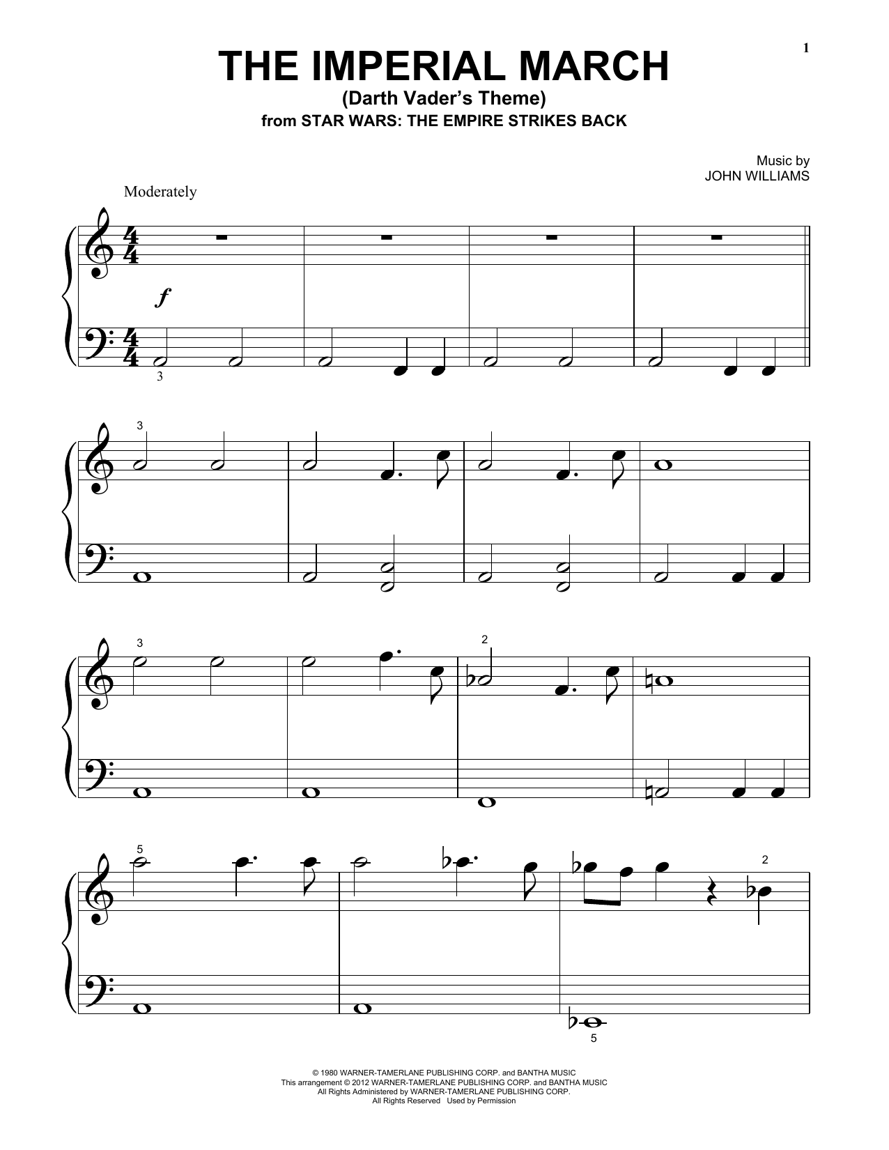 John Williams The Imperial March (Darth Vader's Theme) sheet music notes and chords arranged for Piano Solo