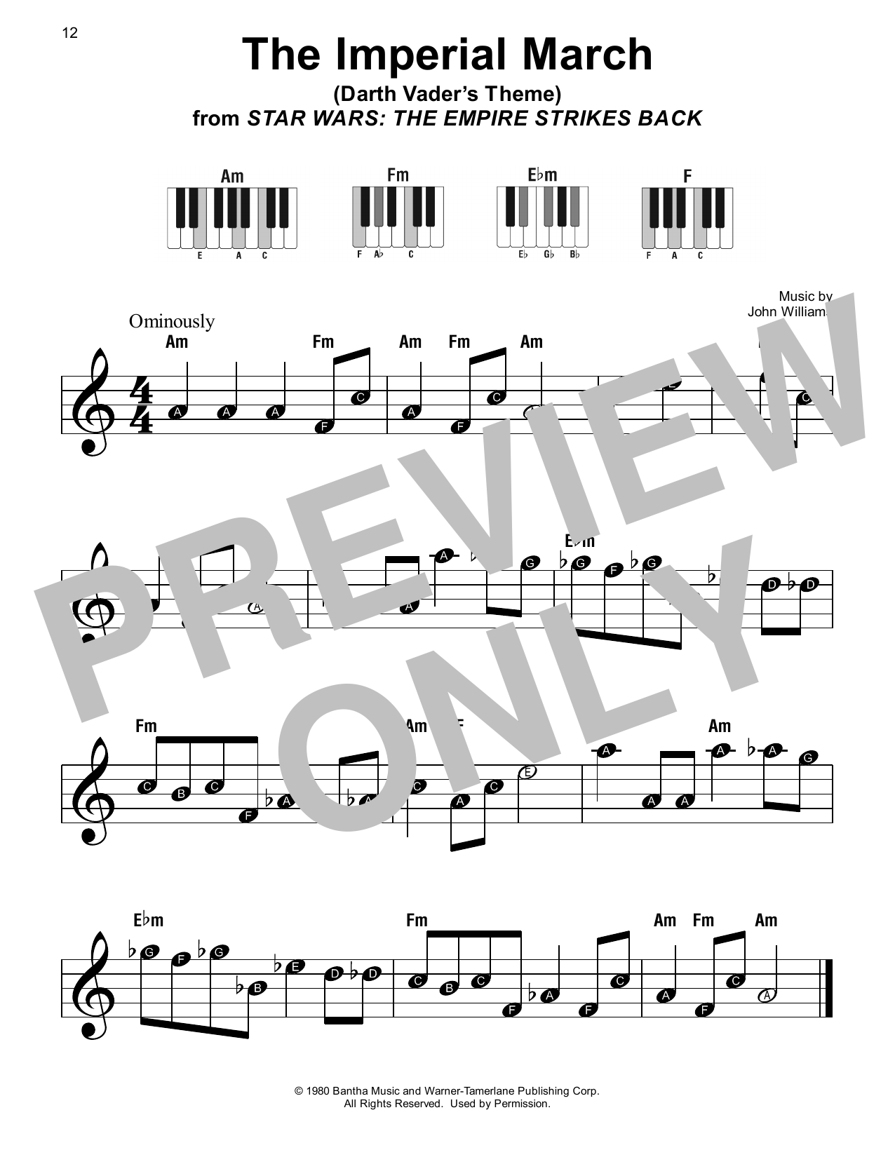 John Williams The Imperial March (from Star Wars: The Empire Strikes Back) sheet music notes and chords arranged for Super Easy Piano