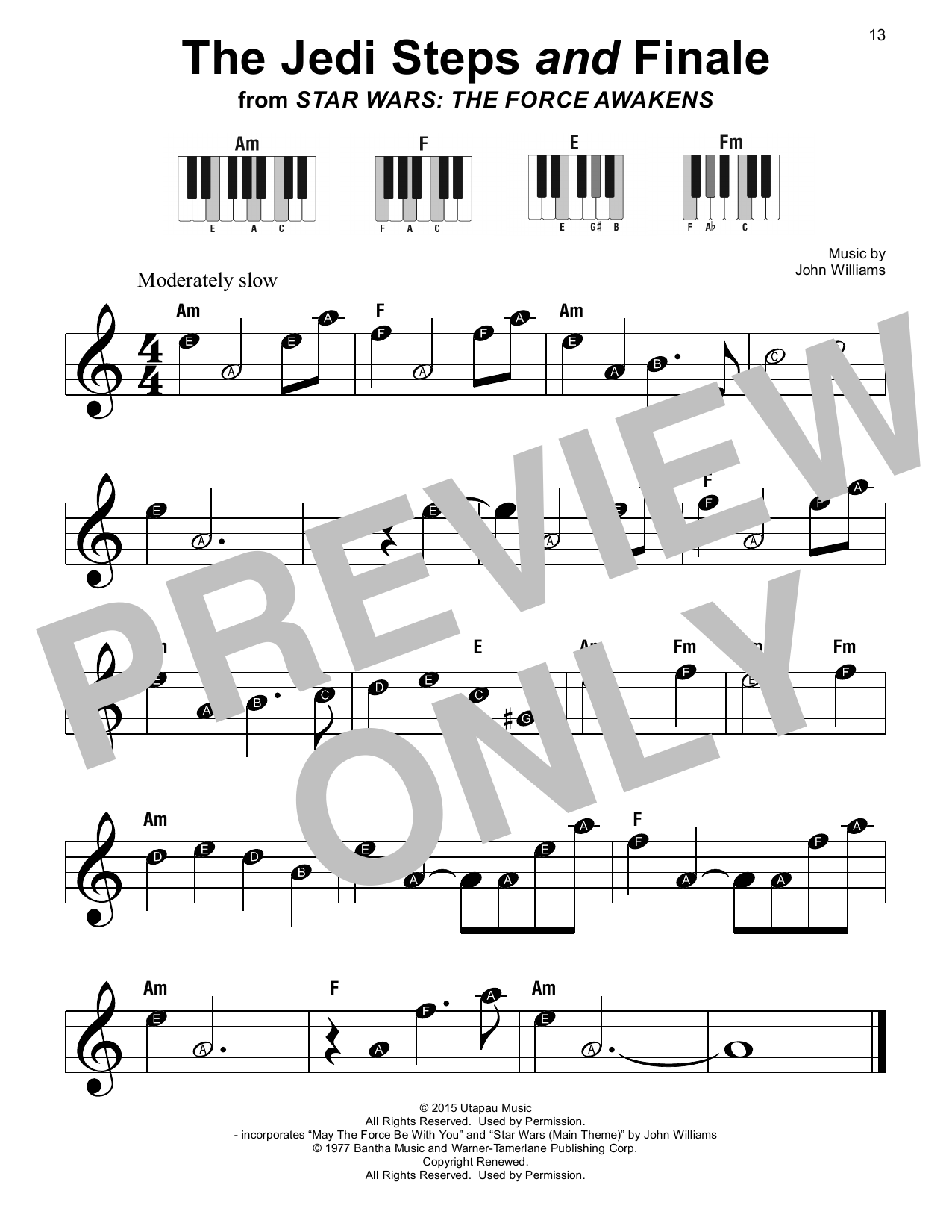 John Williams The Jedi Steps And Finale (from Star Wars: The Force Awakens) sheet music notes and chords arranged for Super Easy Piano