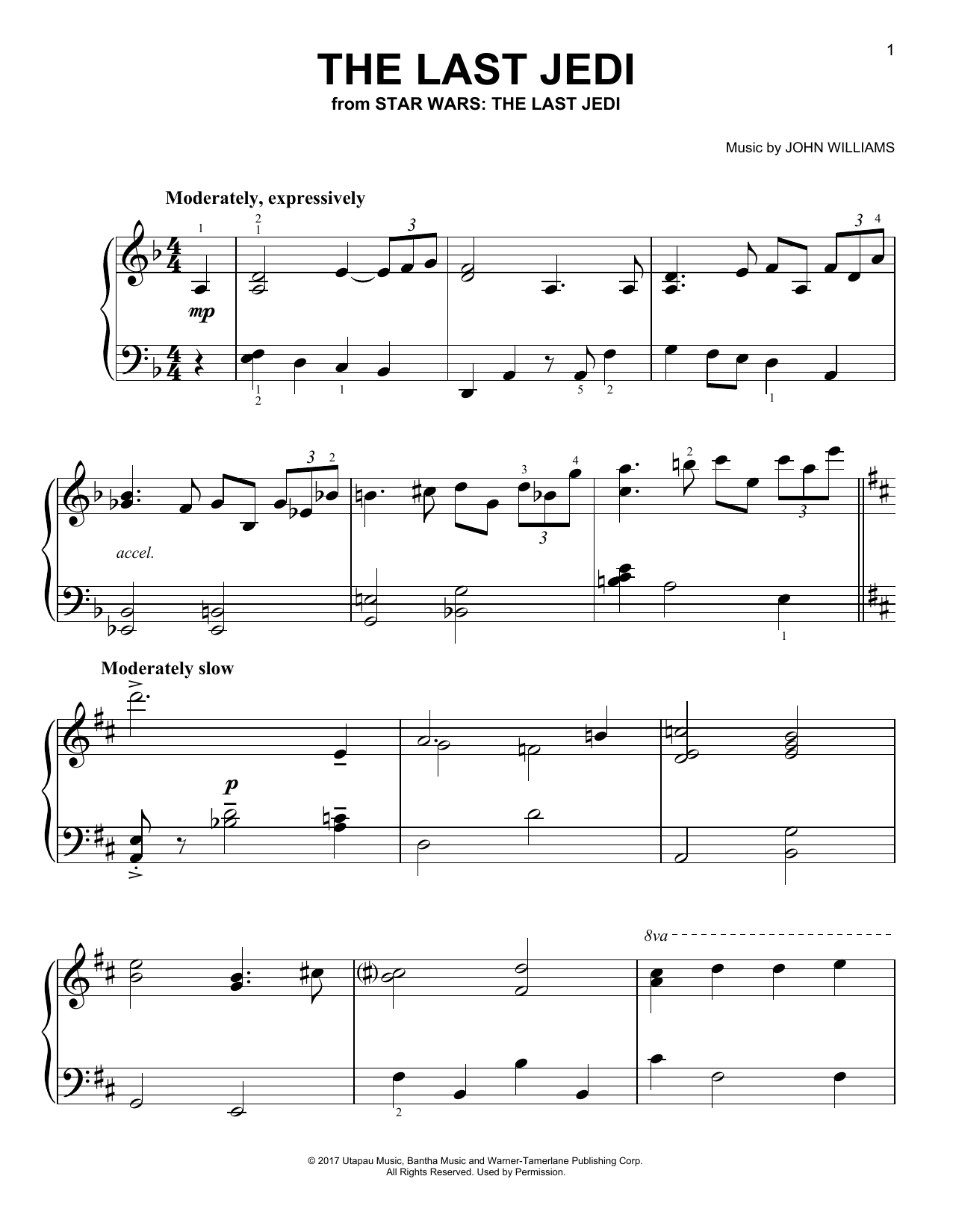 John Williams The Last Jedi sheet music notes and chords arranged for Piano Solo