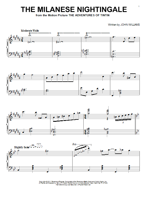 John Williams The Milanese Nightingale sheet music notes and chords arranged for Piano Solo