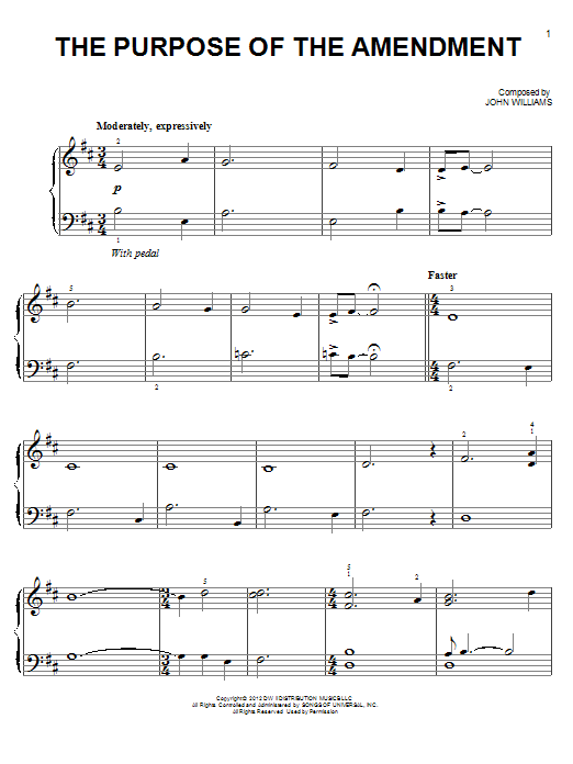 John Williams The Purpose Of The Amendment sheet music notes and chords arranged for Easy Piano