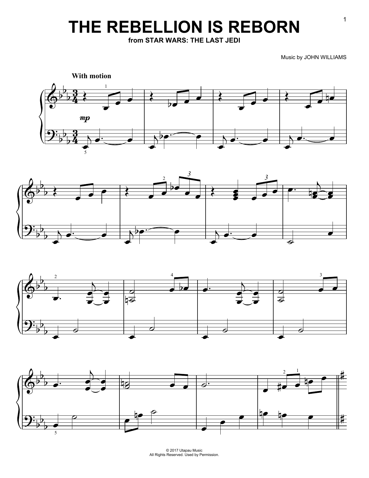 John Williams The Rebellion Is Reborn sheet music notes and chords arranged for Easy Piano
