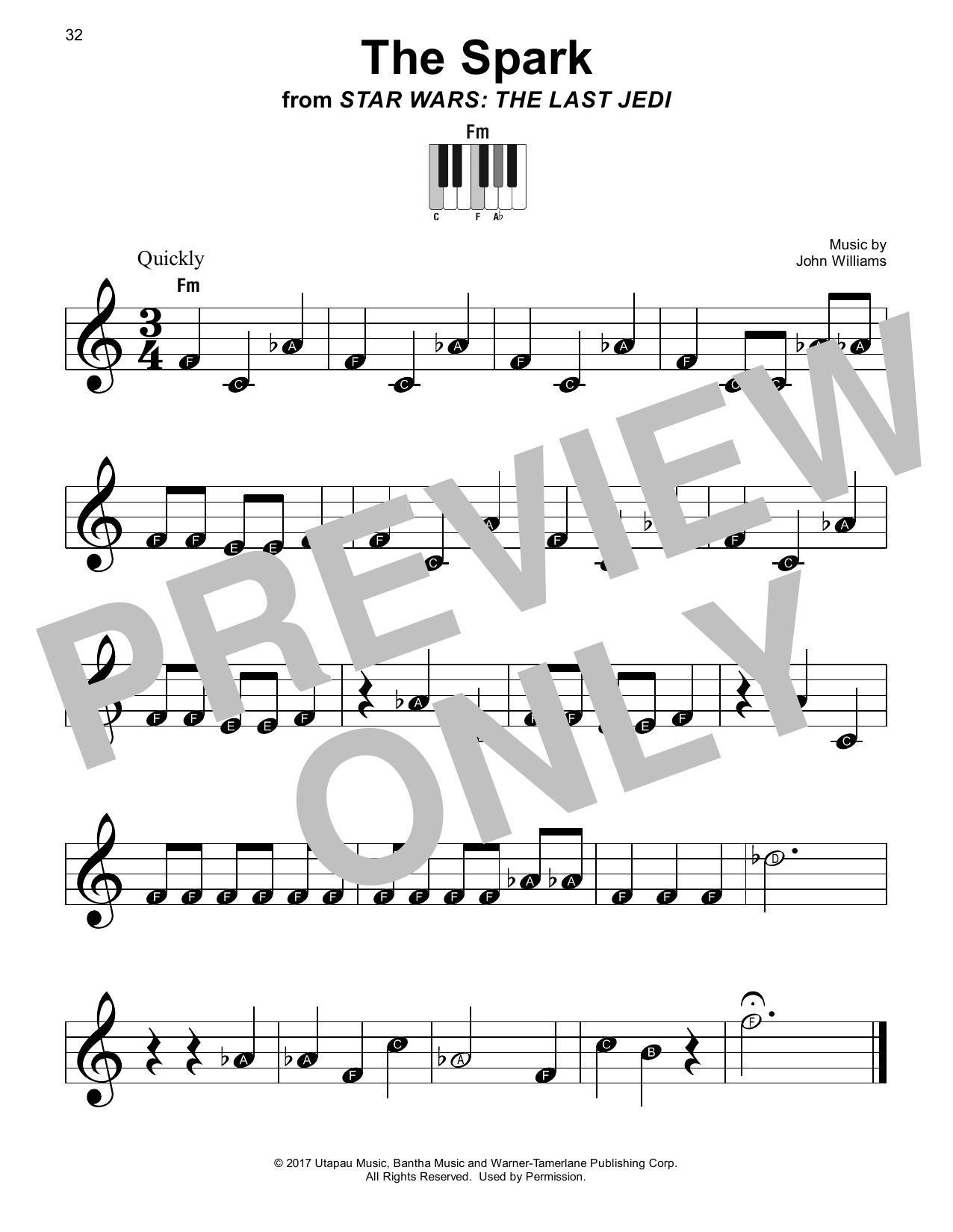 John Williams The Spark (from Star Wars: The Last Jedi) sheet music notes and chords arranged for Super Easy Piano