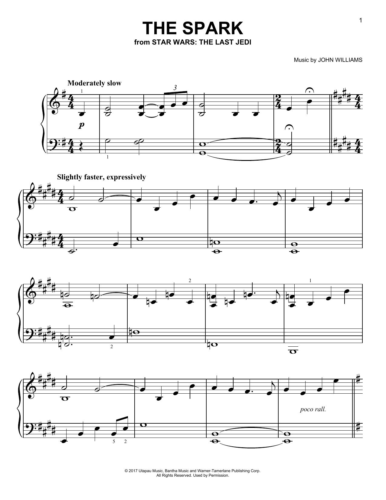 John Williams The Spark sheet music notes and chords arranged for Easy Piano