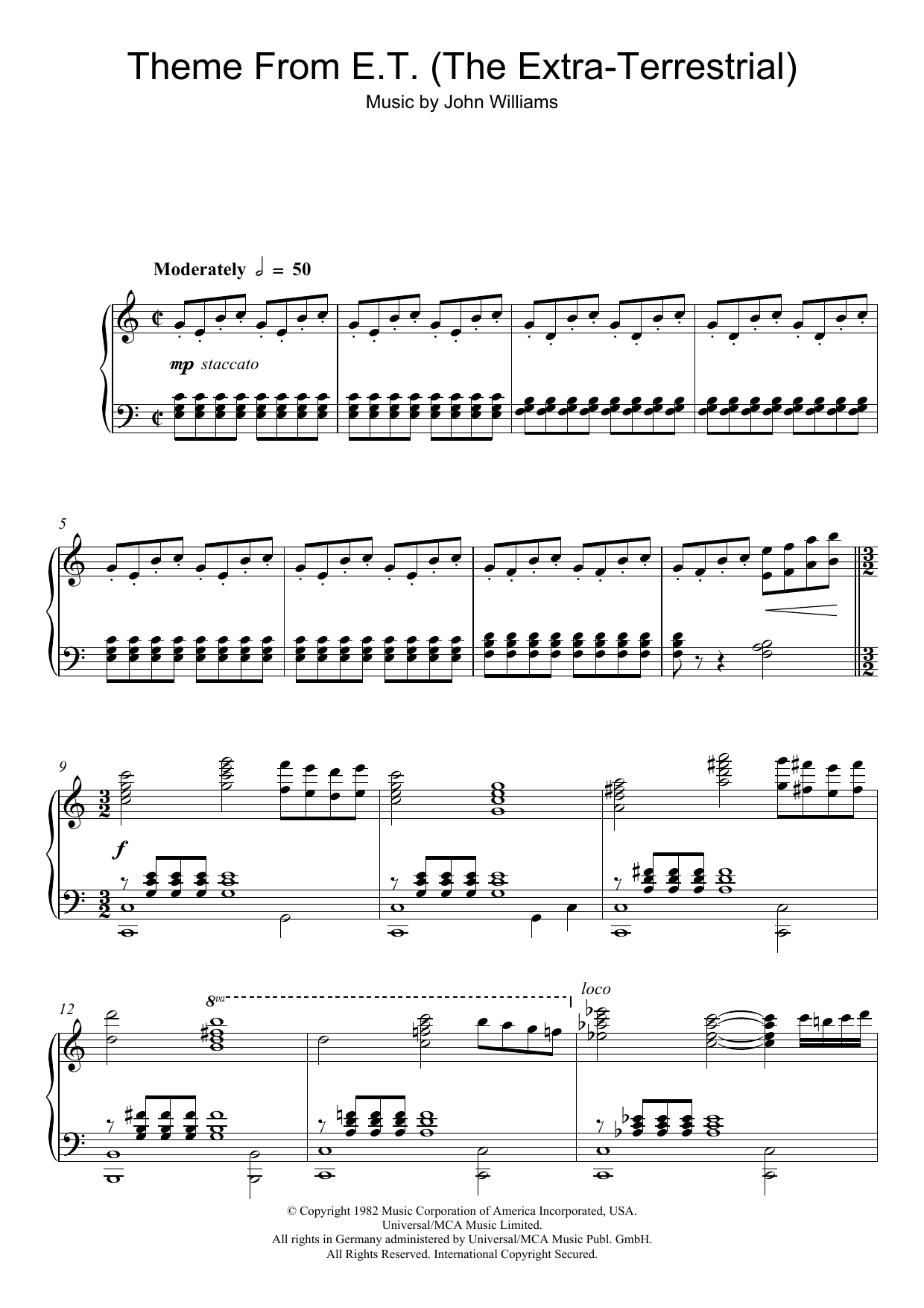 John Williams Theme From E.T. - The Extra-Terrestrial sheet music notes and chords arranged for Piano Solo