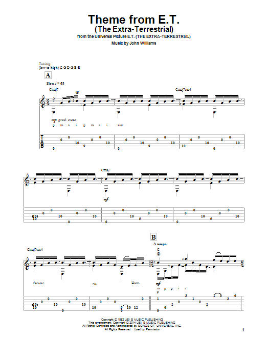 John Williams Theme From E.T. (The Extra-Terrestrial) (arr. Ben Woolman) sheet music notes and chords arranged for Solo Guitar
