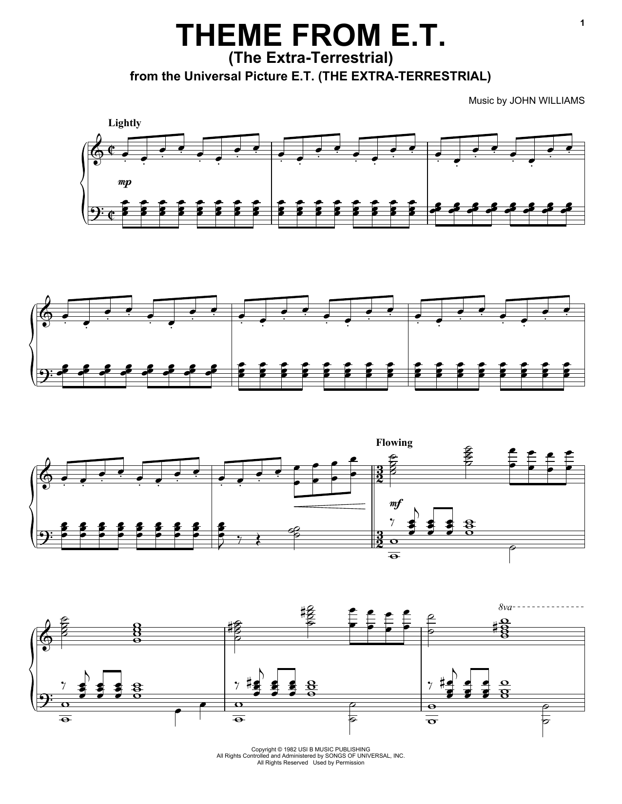 John Williams Theme From E.T. (The Extra-Terrestrial) sheet music notes and chords arranged for 5-Finger Piano