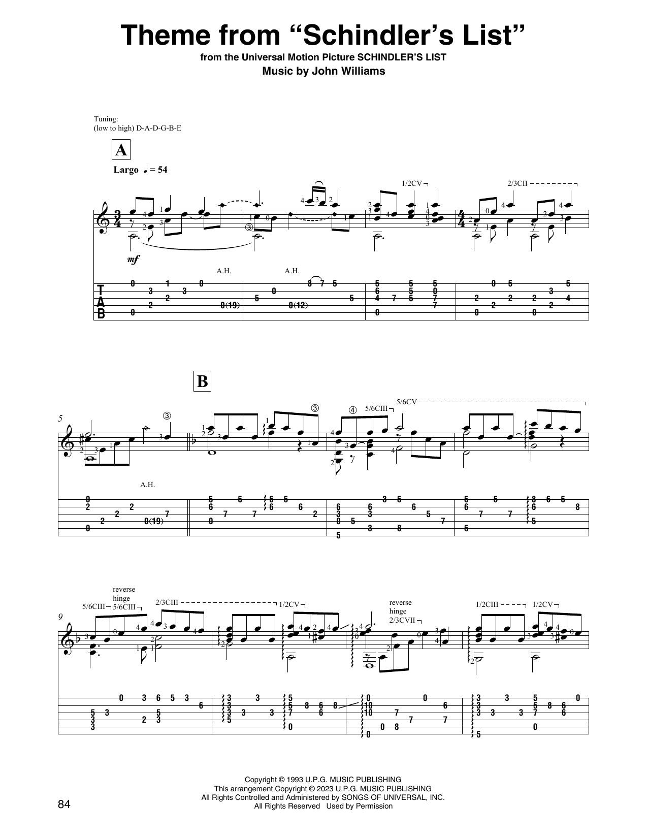 John Williams Theme from Schindler's List (arr. David Jaggs) sheet music notes and chords arranged for Solo Guitar