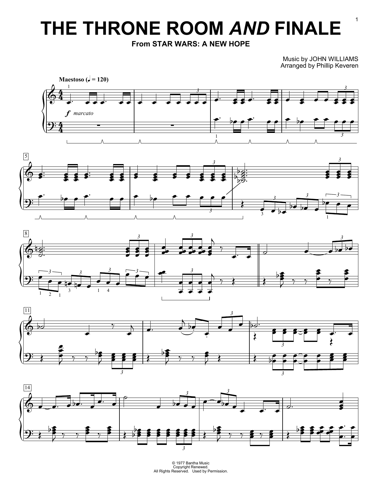 John Williams Throne Room and Finale (arr. Phillip Keveren) sheet music notes and chords arranged for Piano Solo