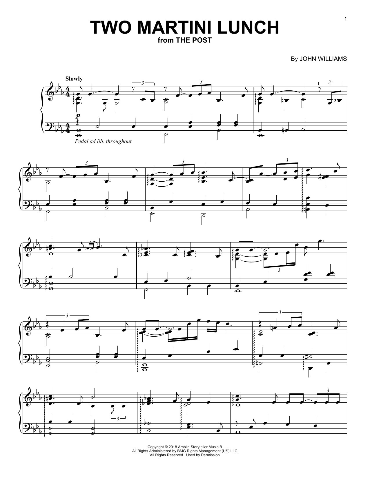 John Williams Two Martini Lunch sheet music notes and chords arranged for Piano Solo