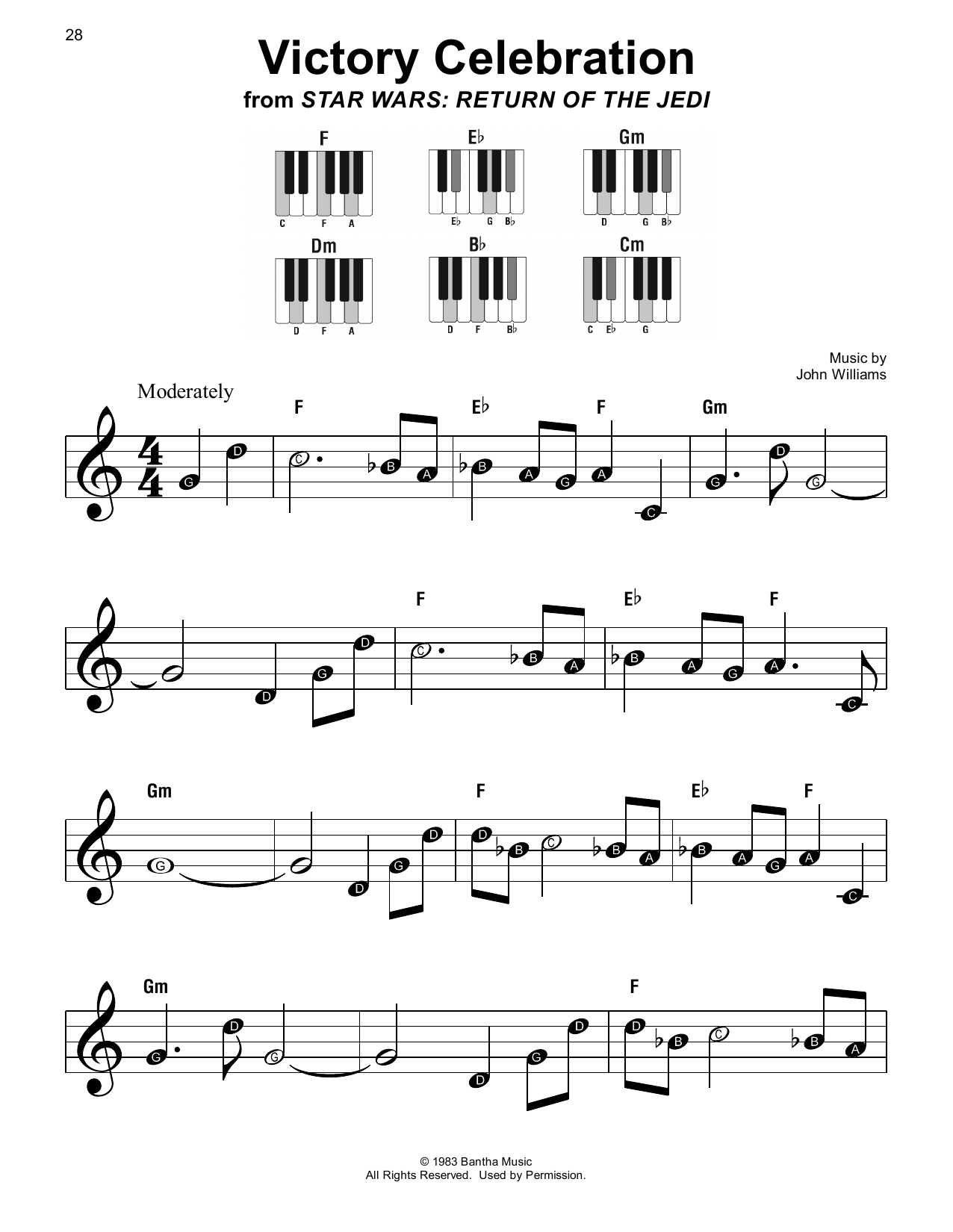 John Williams Victory Celebration (from Star Wars: Return Of The Jedi) sheet music notes and chords arranged for Super Easy Piano