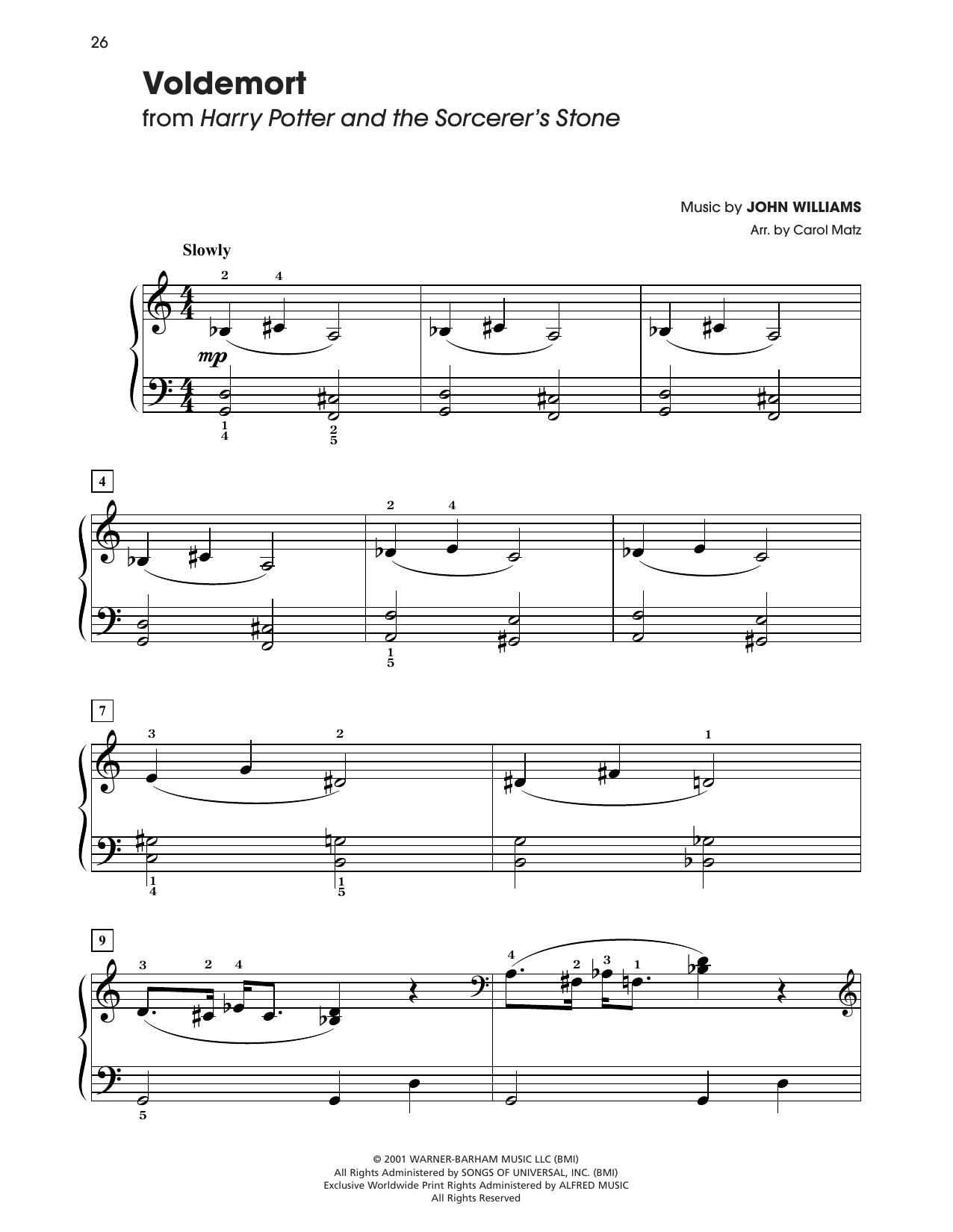 John Williams Voldemort (from Harry Potter) (arr. Carol Matz) sheet music notes and chords arranged for Big Note Piano