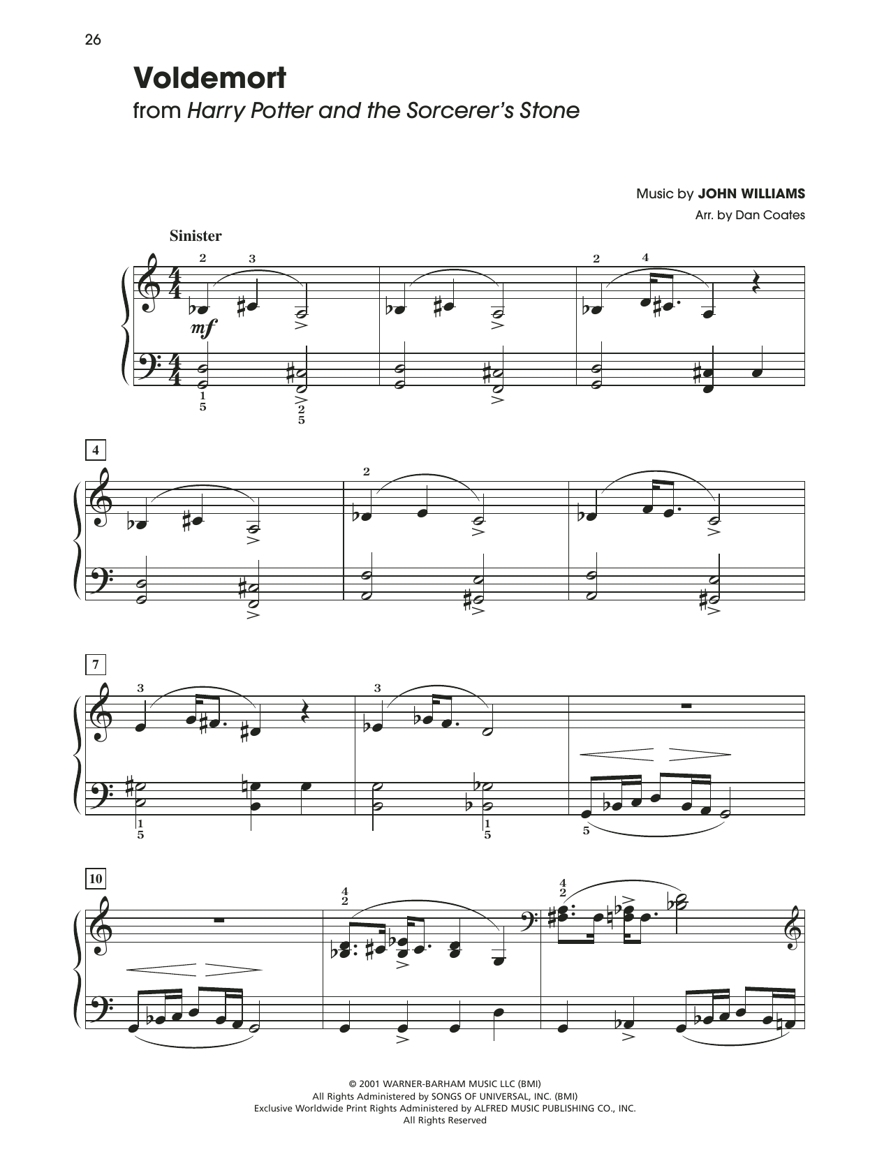 John Williams Voldemort (from Harry Potter) (arr. Dan Coates) sheet music notes and chords arranged for Easy Piano