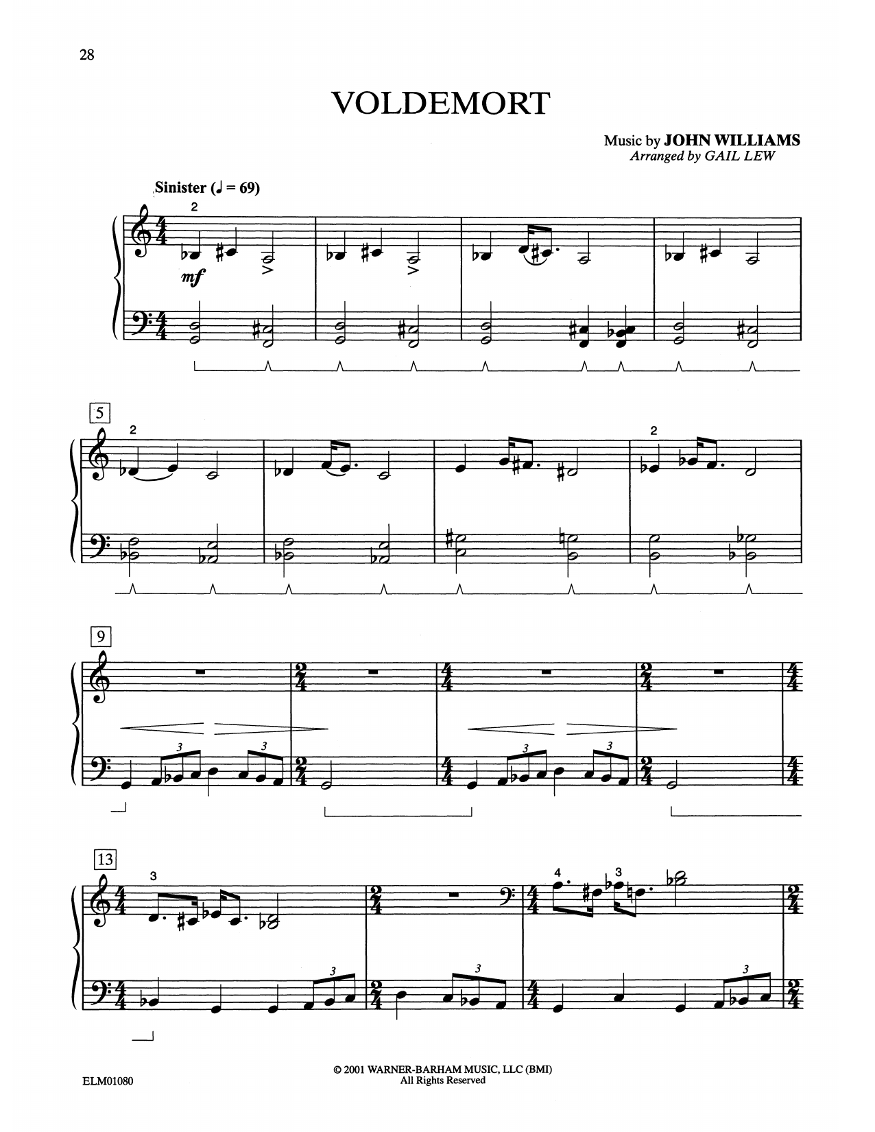 John Williams Voldemort (from Harry Potter) (arr. Gail Lew) sheet music notes and chords arranged for Easy Piano