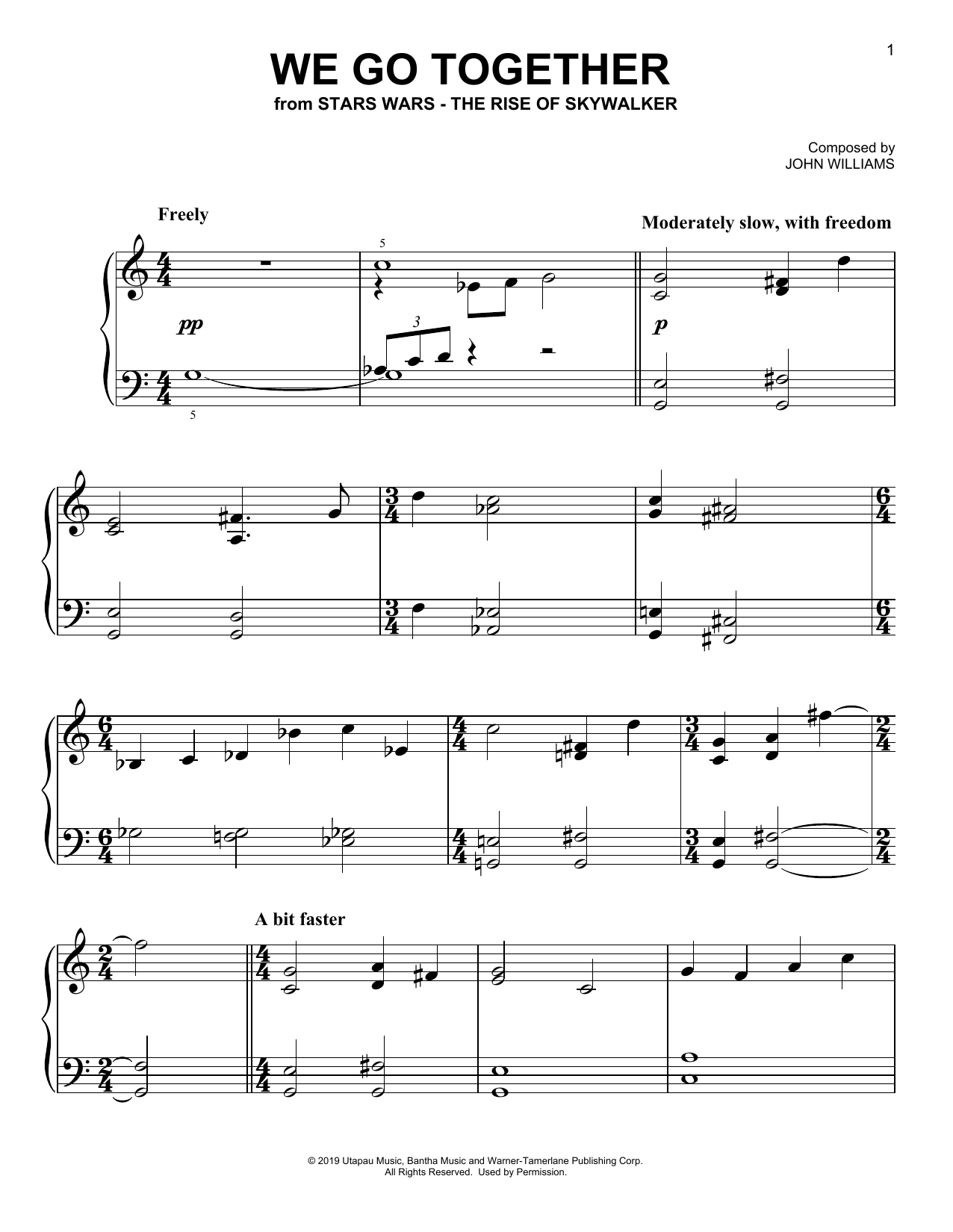 John Williams We Go Together (from The Rise Of Skywalker) sheet music notes and chords arranged for Easy Piano