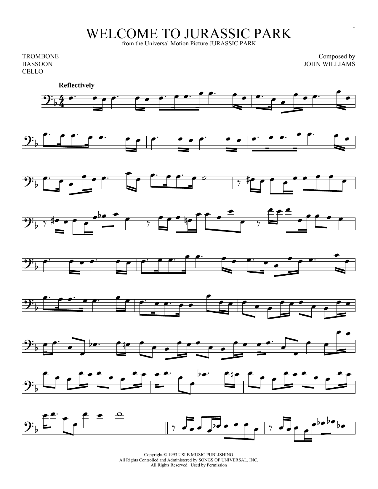 John Williams Welcome To Jurassic Park (from Jurassic Park) sheet music notes and chords arranged for Instrumental Solo – Treble Clef High Range