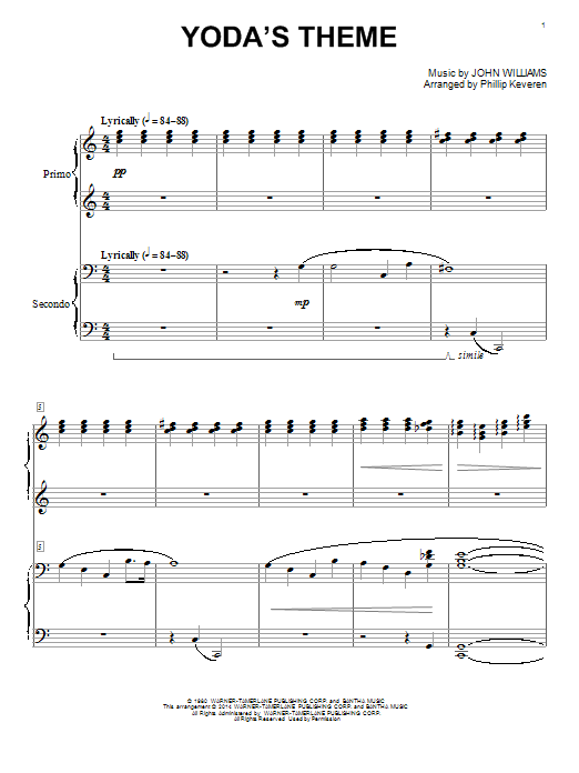 John Williams Yoda's Theme (from Star Wars: The Empire Strikes Back) (arr. Phillip Keveren) sheet music notes and chords arranged for Big Note Piano