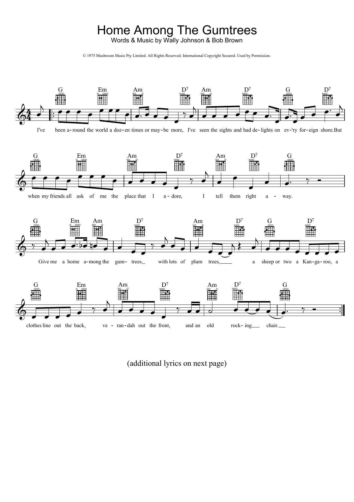 John Williamson Home Among The Gumtrees sheet music notes and chords arranged for Lead Sheet / Fake Book