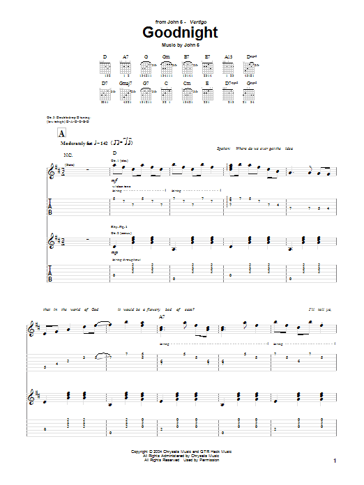 John 5 Goodnight sheet music notes and chords arranged for Guitar Tab