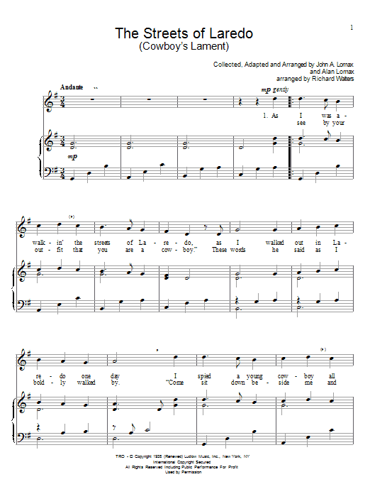 John A. Lomax The Streets Of Laredo sheet music notes and chords. Download Printable PDF.