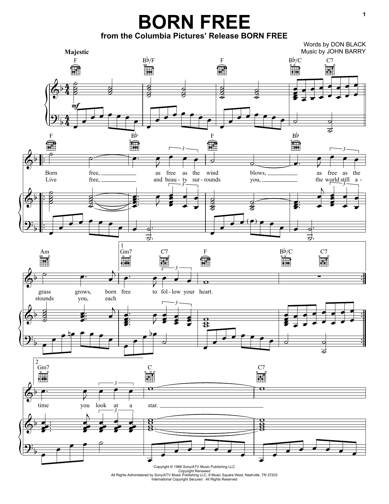 John Barry Born Free sheet music notes and chords. Download Printable PDF.