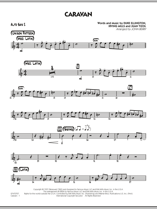 John Berry Caravan - Alto Sax 2 sheet music notes and chords. Download Printable PDF.