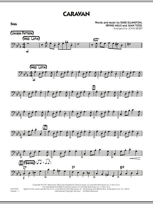 John Berry Caravan - Bass sheet music notes and chords. Download Printable PDF.
