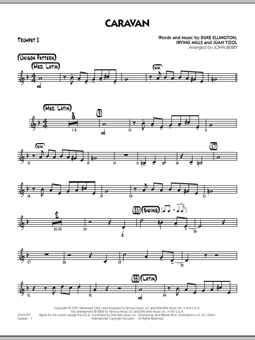 John Berry Caravan - Trumpet 2 sheet music notes and chords. Download Printable PDF.