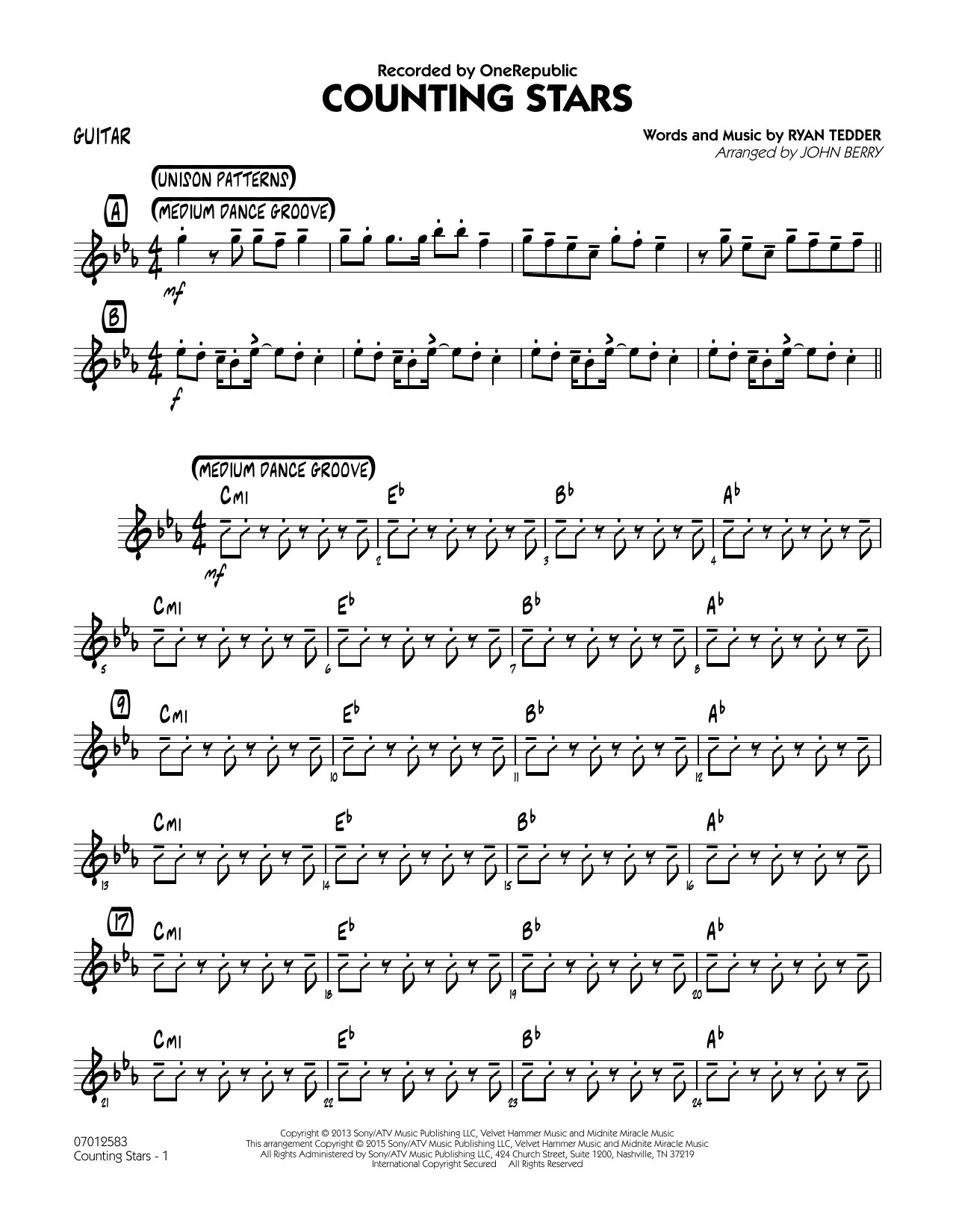 John Berry Counting Stars - Guitar sheet music notes and chords. Download Printable PDF.