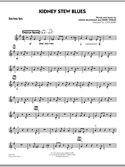 John Berry Kidney Stew Blues - Baritone Sax sheet music notes and chords. Download Printable PDF.
