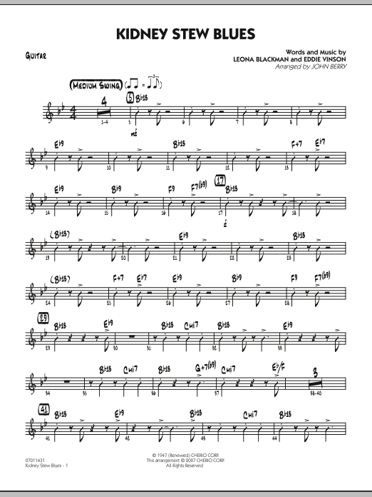 John Berry Kidney Stew Blues - Guitar sheet music notes and chords. Download Printable PDF.