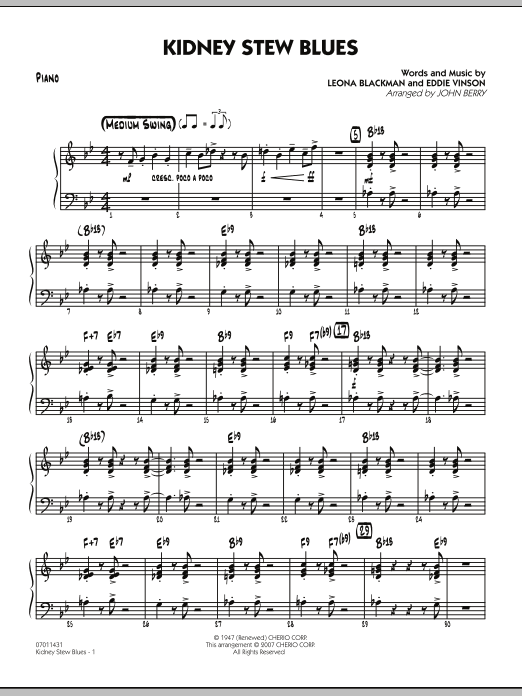 John Berry Kidney Stew Blues - Piano sheet music notes and chords. Download Printable PDF.
