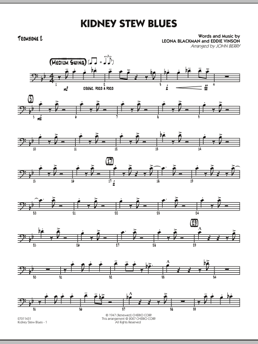 John Berry Kidney Stew Blues - Trombone 2 sheet music notes and chords. Download Printable PDF.