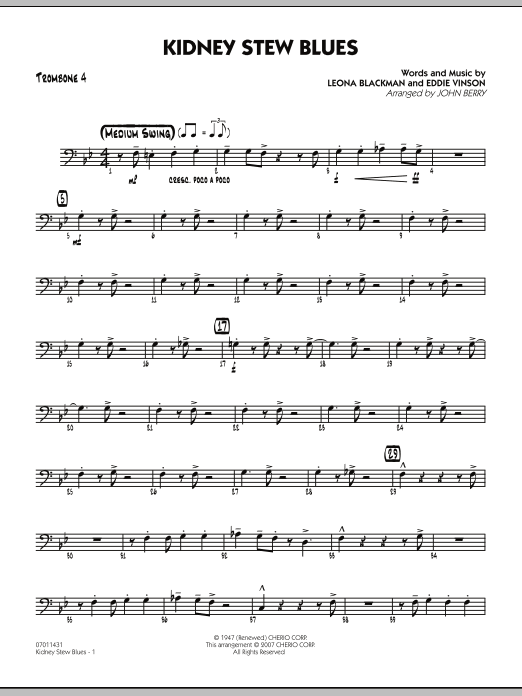 John Berry Kidney Stew Blues - Trombone 4 sheet music notes and chords. Download Printable PDF.
