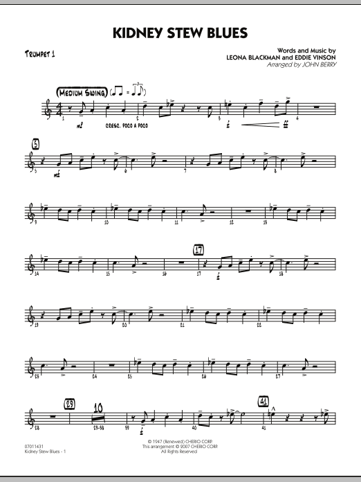 John Berry Kidney Stew Blues - Trumpet 1 sheet music notes and chords. Download Printable PDF.
