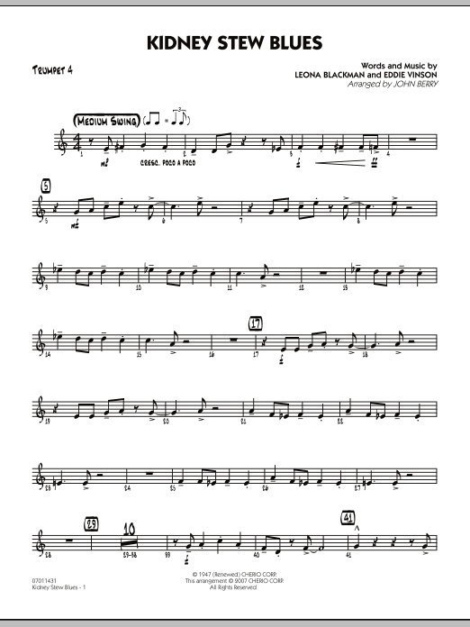 John Berry Kidney Stew Blues - Trumpet 4 sheet music notes and chords. Download Printable PDF.