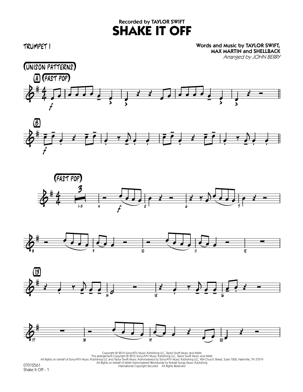 John Berry Shake It Off - Trumpet 1 sheet music notes and chords. Download Printable PDF.