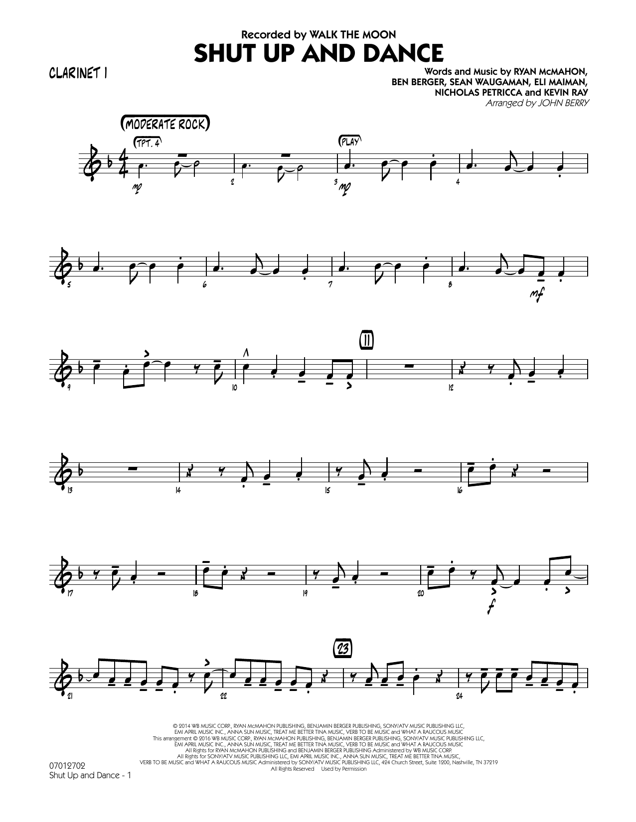 John Berry Shut Up and Dance - Bb Clarinet 1 sheet music notes and chords arranged for Jazz Ensemble