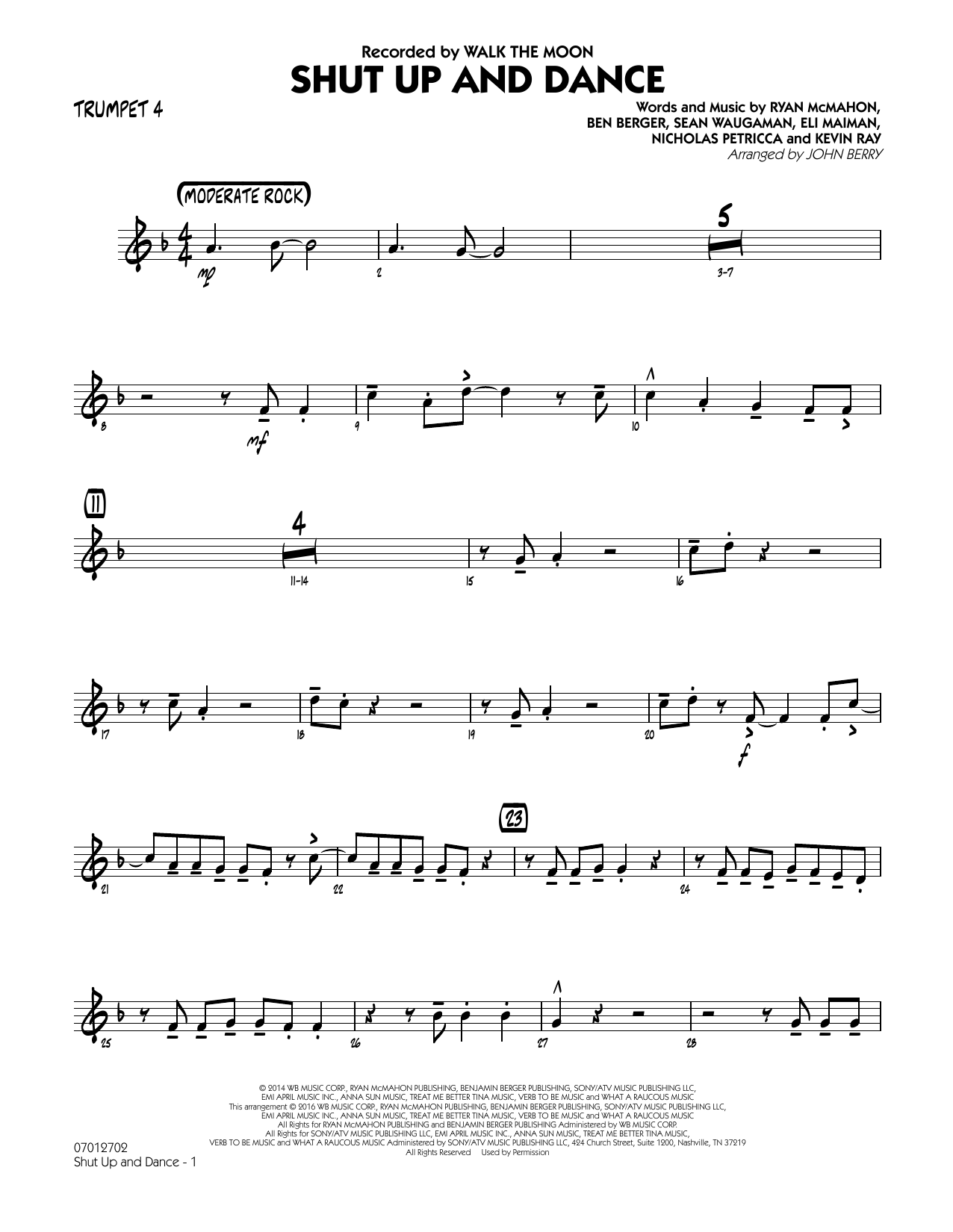 John Berry Shut Up and Dance - Trumpet 4 sheet music notes and chords arranged for Jazz Ensemble