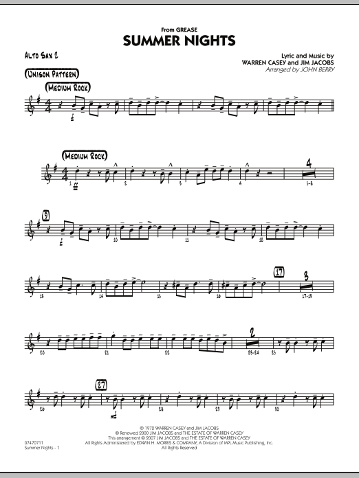 John Berry Summer Nights (from Grease) - Alto Sax 2 sheet music notes and chords. Download Printable PDF.